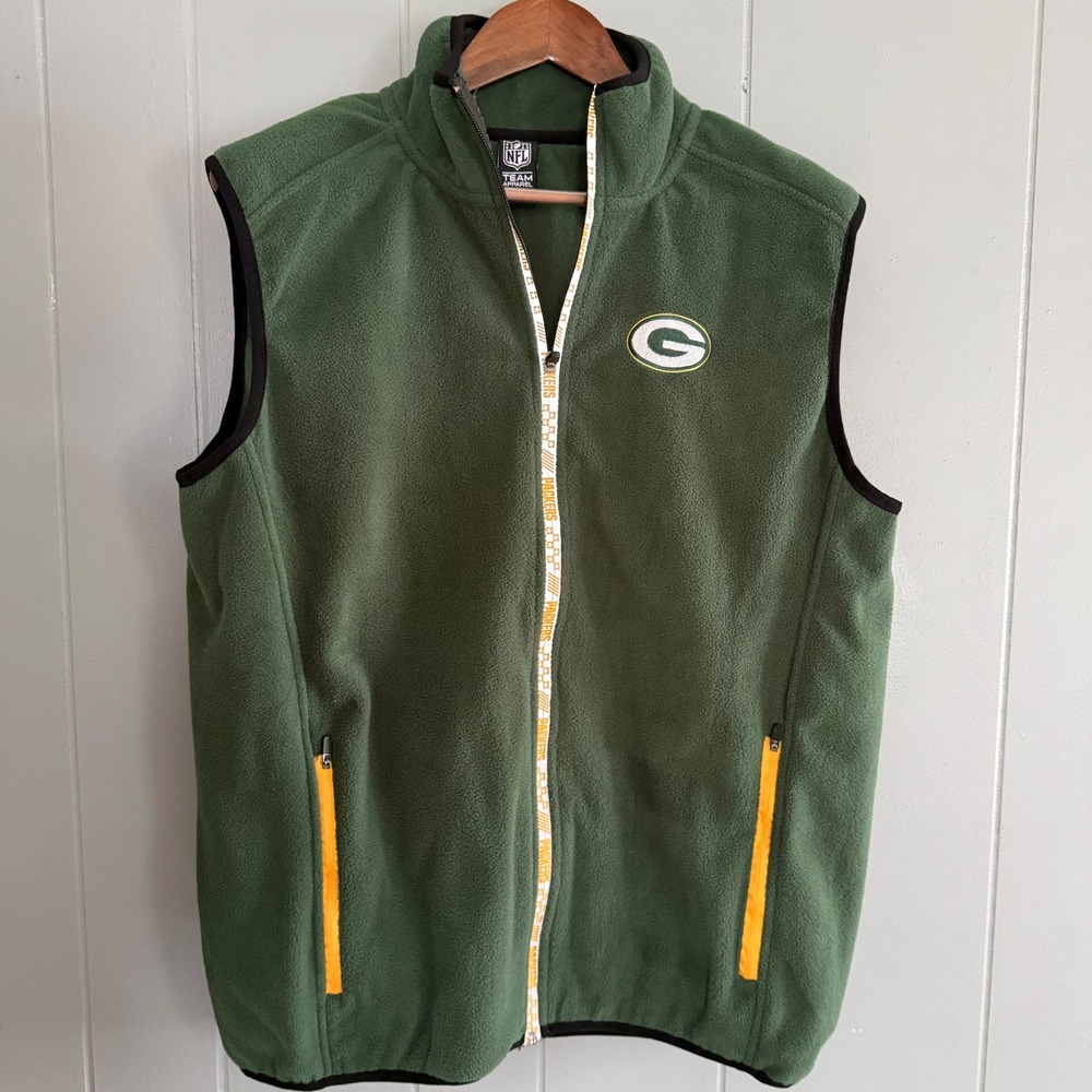 Green Bay Packers Mens Large Green Fleece Vest Full Zip NFL Team Apparel Outdoor